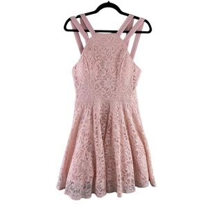 B. Darlin Dress Tank Sleeveless Pink Floral Lace Mini Length Zip Back 13/14